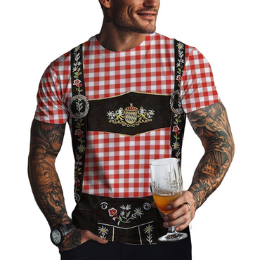 Men's Oktoberfest Bavarian Lederhosen Chic 3d Graphic Check Print Party Casual Daily Crew Neck Short Sleeve T-shirt