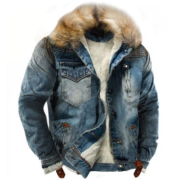 Men's Sherpa Fleece Lined Chic Distressed Denim Trucker Jacket