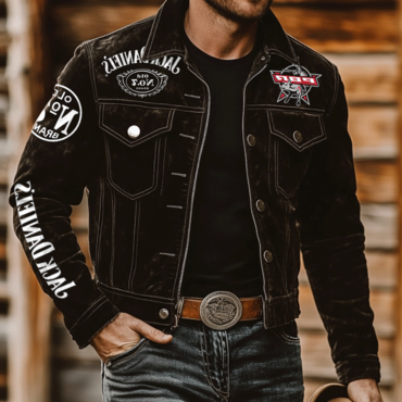 Men's Western Cowboy Outdoor Chic Pbr Teams Black Long Sleeved Jacket