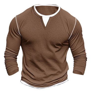 Men's Vintage Outdoor Crew Neck Chic Patchwork Long Sleeve T-shirt