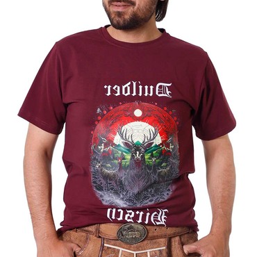 Men's Vintage Bavarian Trachten Chic Alps Stag Hunting Deer Print Crew Neck Short Sleeve T-shirt