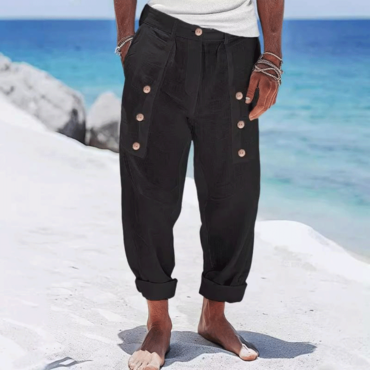 Men's Vintage Vacation Beach Chic Button Pocket Cutting Design Cargo Pants