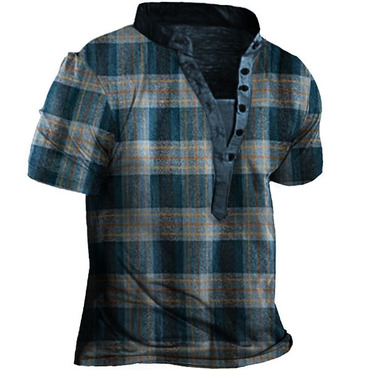 Men's Plaid Henley Short Sleeve Chic T-shirt