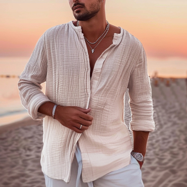 Men's Holiday Plain Casual Chic Linen Shirt