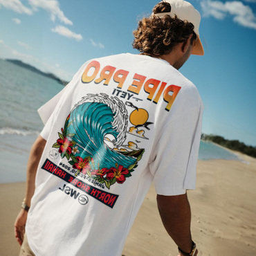 Oversized Men's Retro Surf Chic 2024 Pipe Pro Print T-shirt