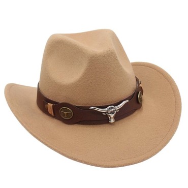 Western Ethnic Cowboy Bull Chic Head Felt Hat