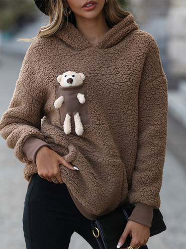 Women's Bear Sweater Lambs Chic Wool Fleece Hooded Sweater