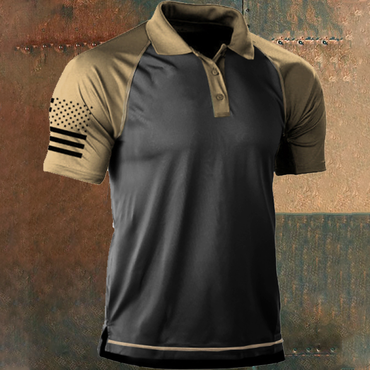 Men's Outdoor American Flag Chic Tactical Sport Polo Neck T-shirt