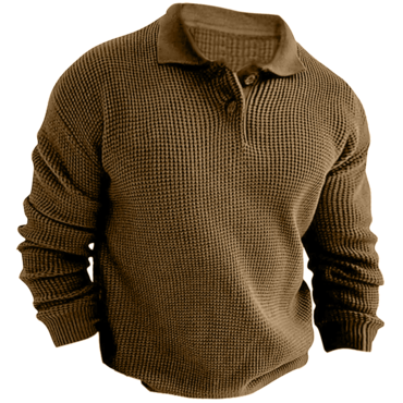 Men's Vintage Long Sleeve Chic Pol Casual Quarter Button Up Lapel Collar Fall Winter O Sweater