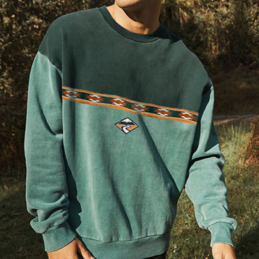 Men's Vintage Graphic Embroidered Chic Crew Sweatshirt