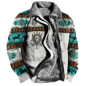 Men's Vintage Western Region Chic Printed Fleece Warm Jacket