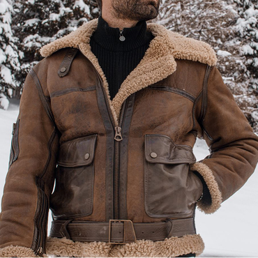 Men Vintage Distressed Real Chic Fur Raf B3 Bomber Genuine Sheepskin Leather Jacket
