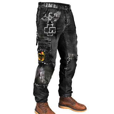 Men's Cargo Pants Rammstein Chic Rock Band Eagle German Flag Vintage Distressed Utility Outdoor Pants