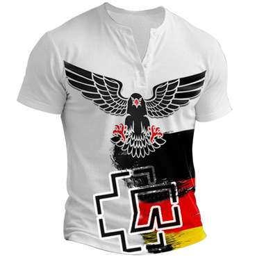 Men's Rammstein National Flag Print Chic Henley T-shirt
