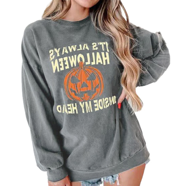 It's Always Halloween Inside Chic My Head Women's Pumpkin Print Sweatshirt