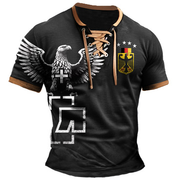 Men's T-shirt Rammstein Rock Chic Band German Flag Vintage Lace-up Short Sleeve Color Block Summer Daily Tops
