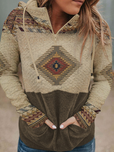 Women's Western Print Hooded Chic Pocket Sweatshirt