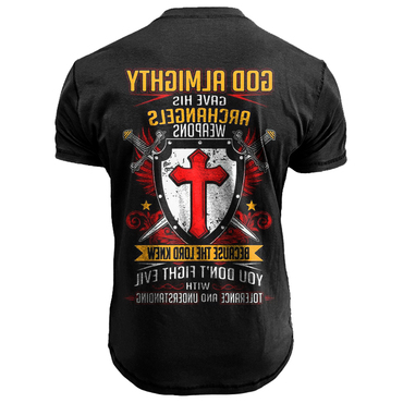 Men's Templar Knights God Chic Almighty Vintage Print Short Sleeved Henley T-shirt
