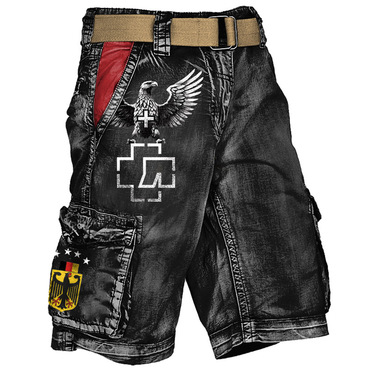 Men's Cargo Shorts Rammstein Chic Rock Band Eagle German Flag Vintage Distressed Utility Outdoor Shorts