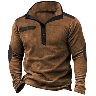 Men's Outdoor Fleece Warm Chic Colorblock Snap Sweatshirt