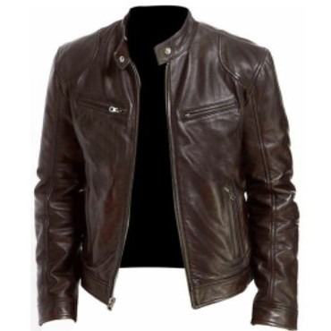 Men's Vintage Motorcycle Pocket Chic Full Zip Leather Jacket