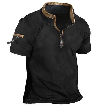 Men's Outdoor Tactical Quarter Chic Zip Stand Collar T-shirt