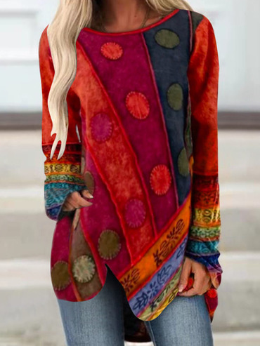 Vintage Ethnic Print Casual Chic Long Sleeve T-shirt