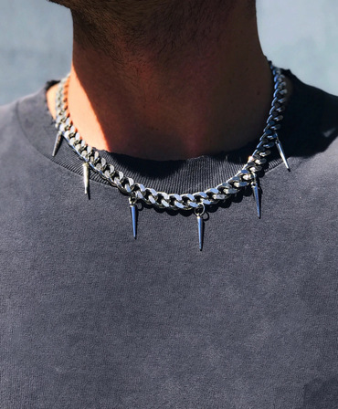 Rock Punk Hip Hop Chic Tassel Rivet Geometric Cone Design Clavicle Metal Pendant Necklace