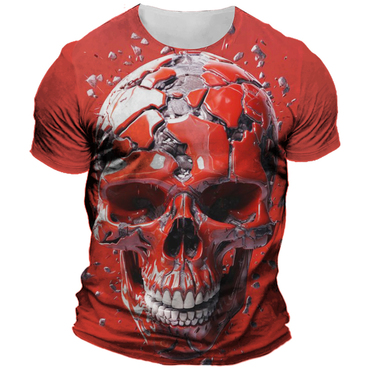 Men's Vintage Liquid Fragmentation Chic Skull Head 3d Print Short Sleeved T-shirt