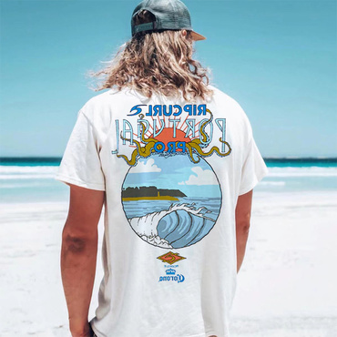 Men's Vintage Surf Print Chic Beach Resort T-shirt