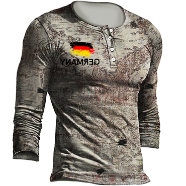 Men's Outdoor German Flag Print Chic Tactical Casual Henley Shirt