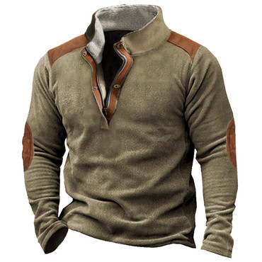 Men's Fleece Retro Polar Chic Colorblock Quarter Zip Stand Collar Sweatshirt