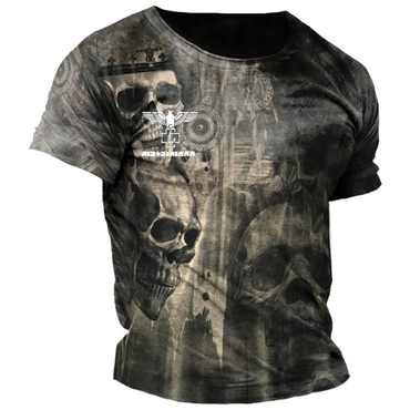 Men's Vintage Rammstein Rock Chic Band Skull Daily Short Sleeve Crew Neck T-shirt