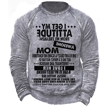 I Get A Awesome Chic Mom Men's Outdoor Retro Casual Print Pullover Sweatshirt