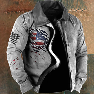 Men's Vintage American Flag Print Chic Leather Collar Tactical Jacket