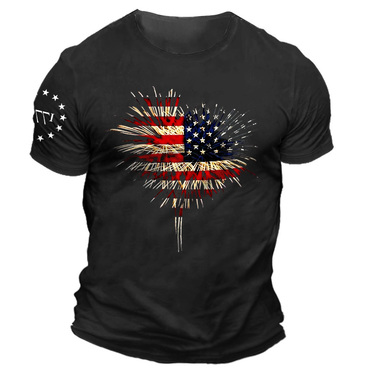 Men's American Flag Independence Chic Day Fireworks 1776 Daily Short Sleeve Crew Neck T-shirt