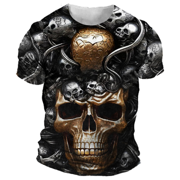 Men's Vintage Skull Head Chic 3d Print Short Sleeved T-shirt