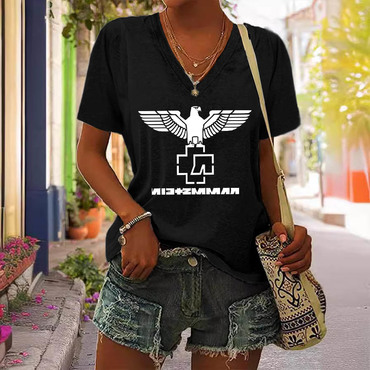 Women's Rammstein Rock Band Chic Short Sleeve V-neck T-shirt