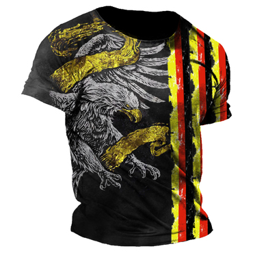 Men's German Flag Patriot Chic Colorful Fierce Eagle Printed Short Sleeved T-shirt