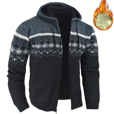 Men's Ethnic Knitted Full Chic Zip Warm Hooded Sweater