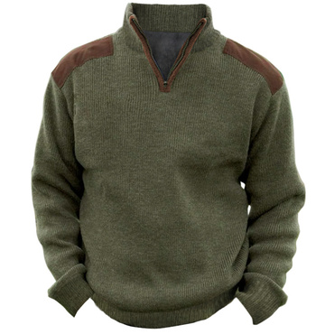 Men's Knitted Sweatshirt Retro Chic Outdoor Color Block Half Open Collar