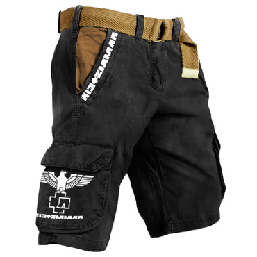 Men's Outdoor Vintage Rammstein Chic Rock Band Print Multi-pocket Tactical Shorts