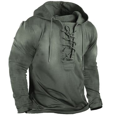 Men's Outdoor Vintage Drawstring Chic Hooded Long Sleeve T-shirt