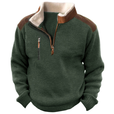 Men's Knitted Sweatshirt Retro Chic Outdoor 1/4 Collar 1/4 Zip Tactical Knit Pullover Sweatshirt