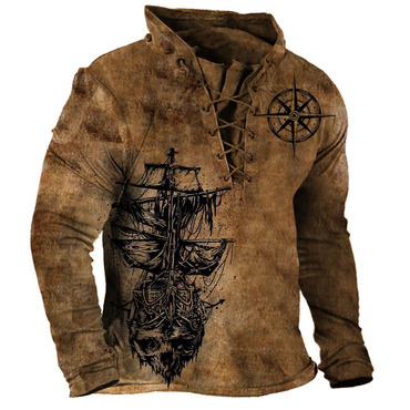 Pirate Ship Nautical Compass Chic Retro Men's Sweatshirt
