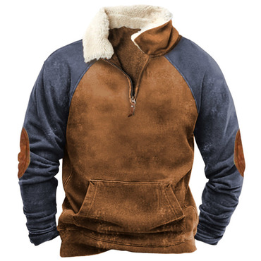 Men's Outdoor Casual Colorblock Chic Zipper Fleece Neck Sweatshirt