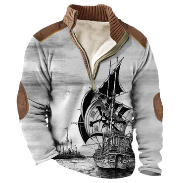 Men's Sweatshirt Vintage Pirate Chic Ship Skull Fleece Zipper Contrast Color Daily Tops
