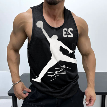 Men's Casual Mesh Vest Chic Basketball Print Vest Breathable Sports Vest