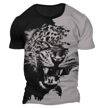 Men's Vintage Cheetah Print Chic Short Sleeve Crew Neck T-shirt