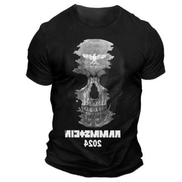 Men's Vintage Rammstein Rock Chic Band Skull Short Sleeve Crew Neck T-shirt